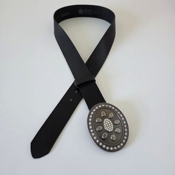Landes Black Leather Belt with Oval Concho Rhinestone Buckle Size Small Canada main image 5
